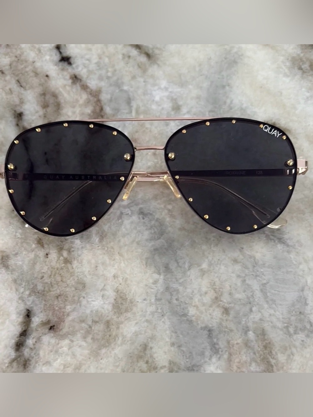 Quay Australia Black Aviator Sunglasses with Gold Accents - Picture 2 of 2